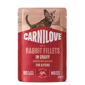 Супер премиум пауч в  сос за подрастващи котенца Carnilove Rabbit with Marigold със заешко и пуешко месо и невен 85 гр